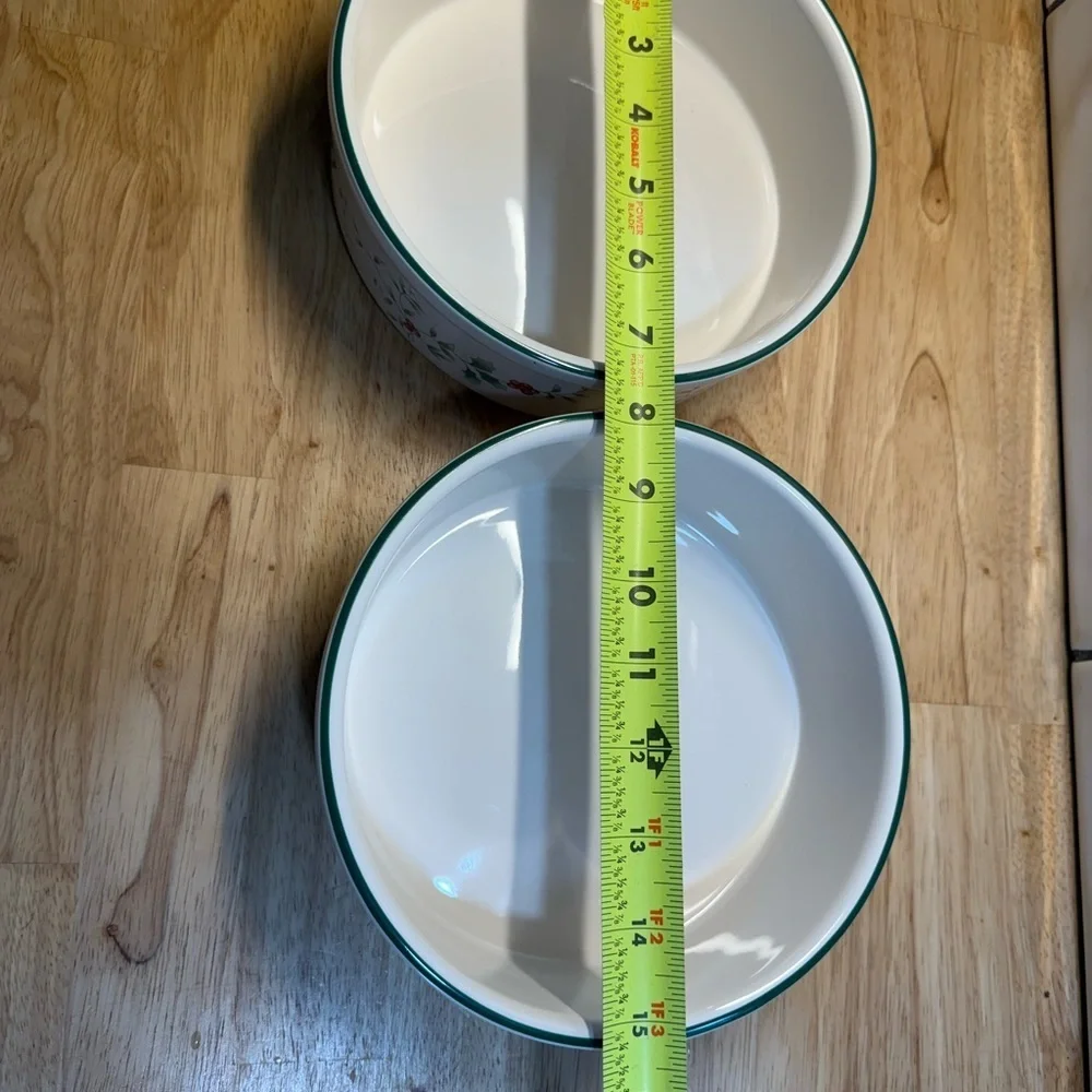 Pfaltzgraff White Dog Bowls with Green Floral Accents